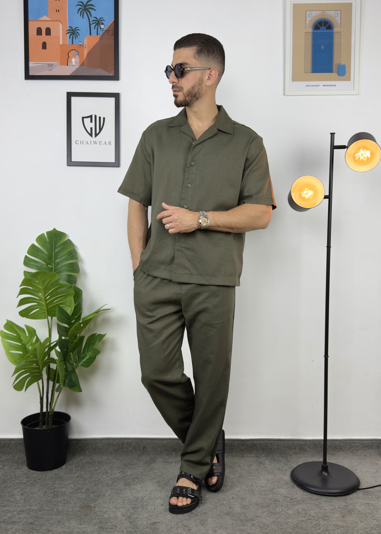 Pantalon et Chemise En lin 100 % en coton lourd