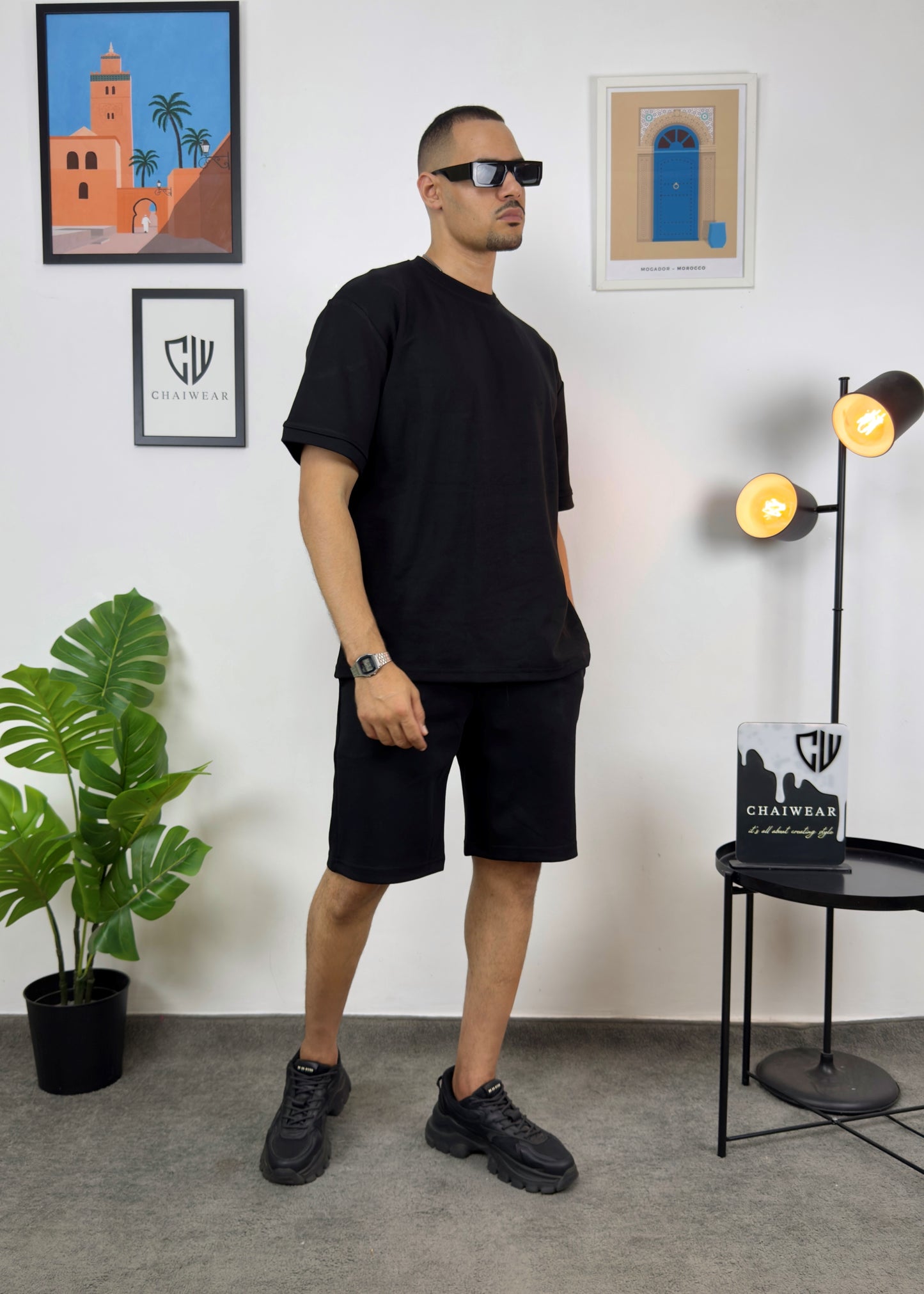 Short et T-shirt simple oversize en coton lourd 320 GSM