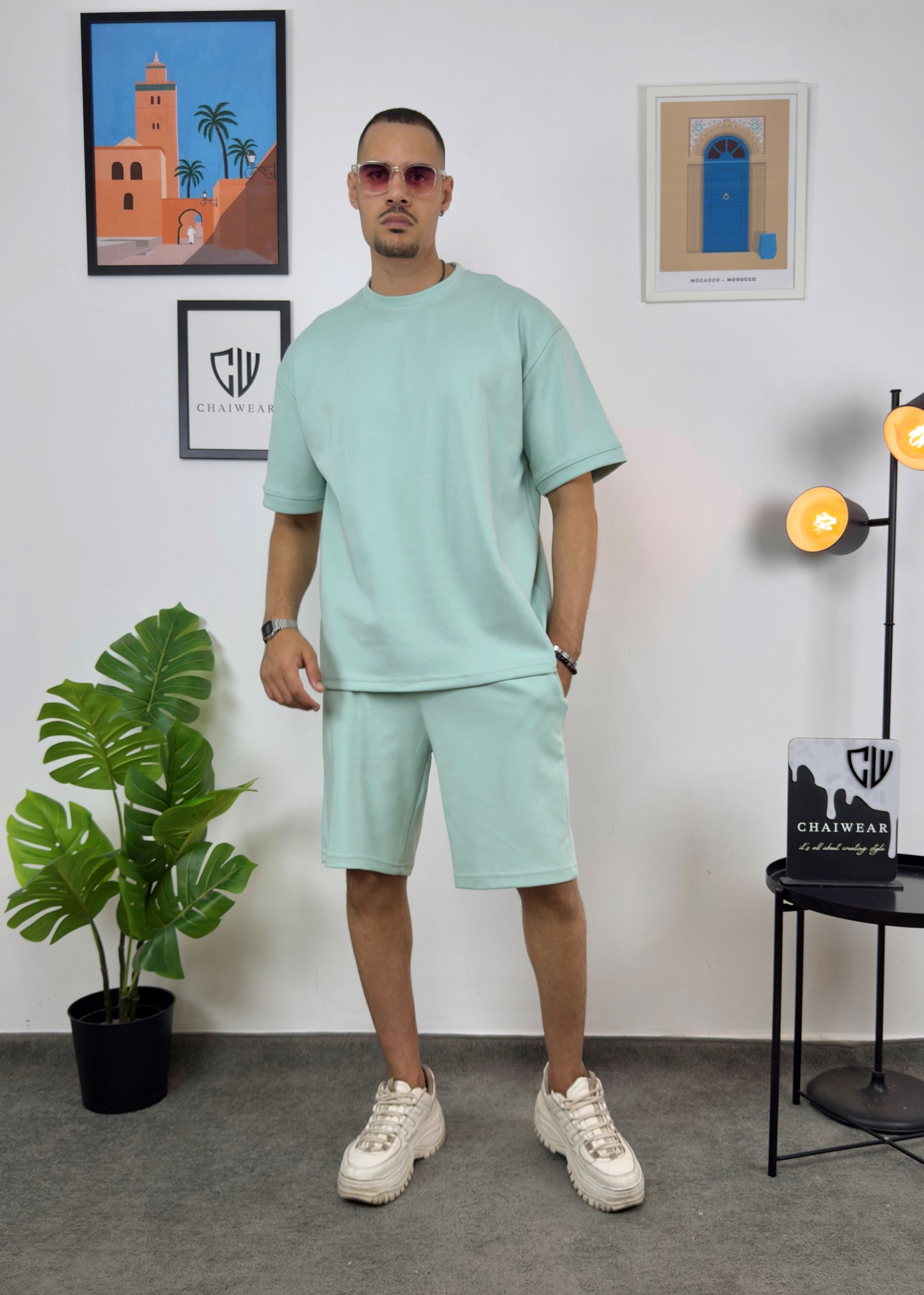 Short et T-shirt simple oversize en coton lourd 320 GSM