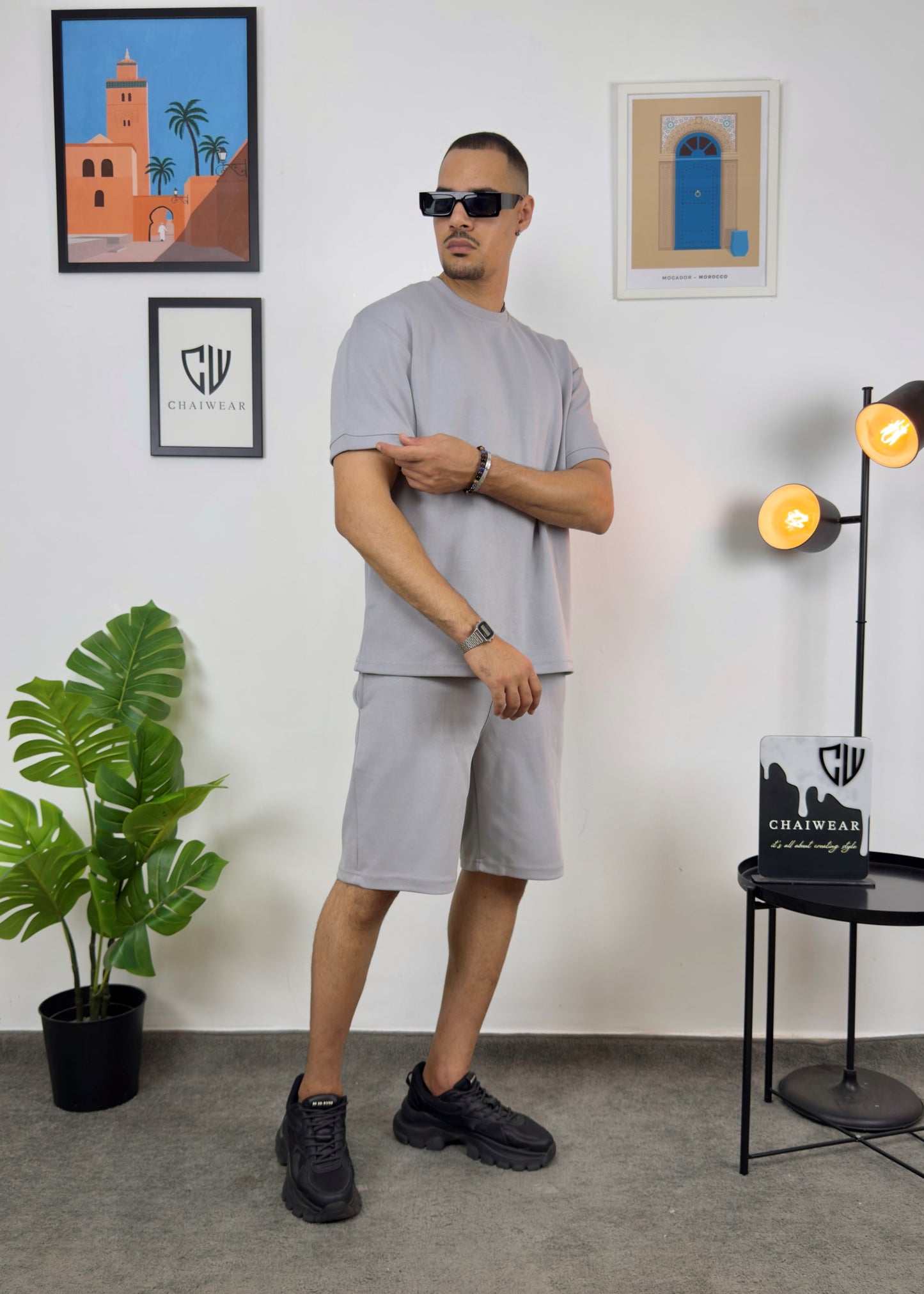 Short et T-shirt simple oversize en coton lourd 320 GSM