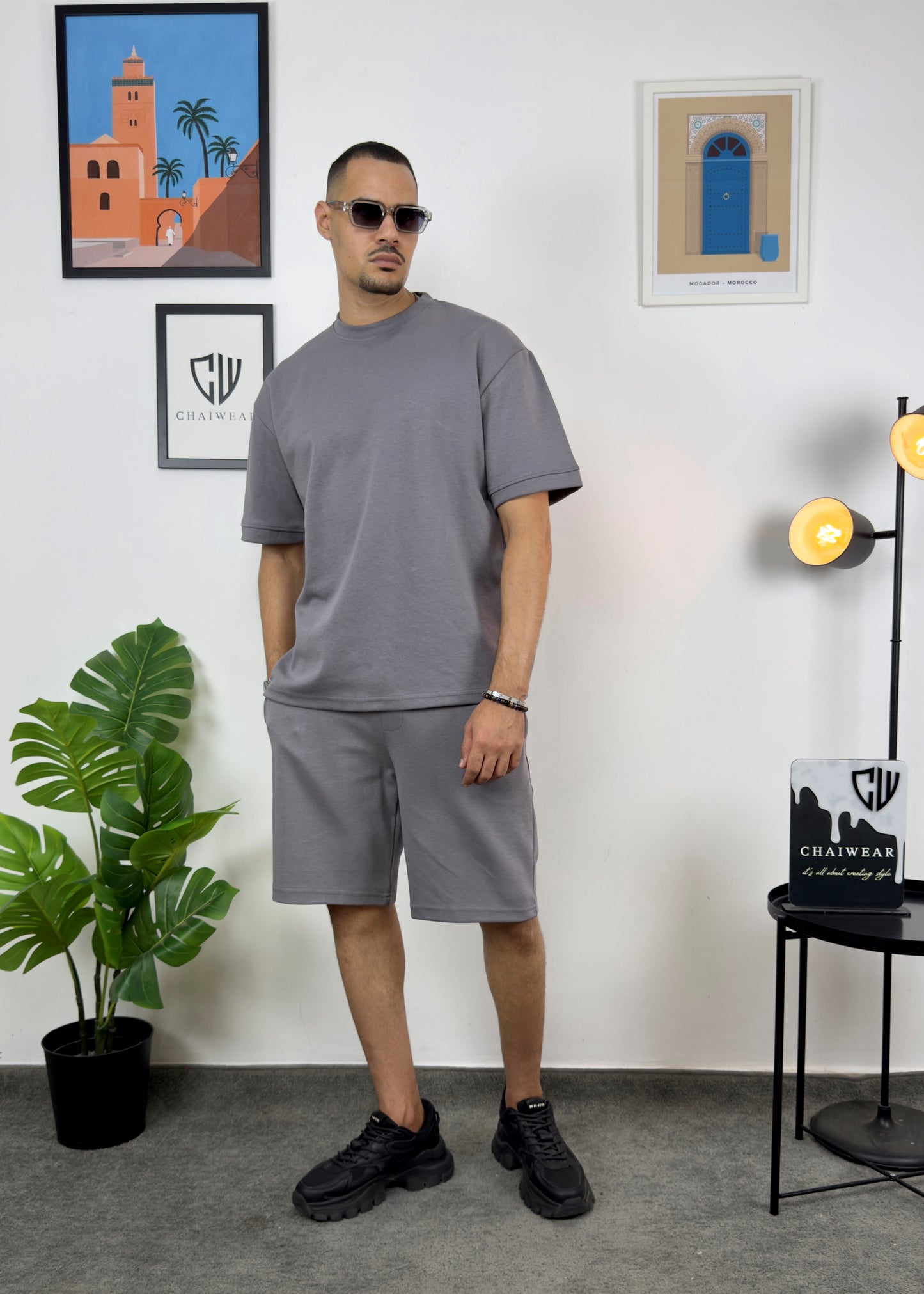 Short et T-shirt simple oversize en coton lourd 320 GSM