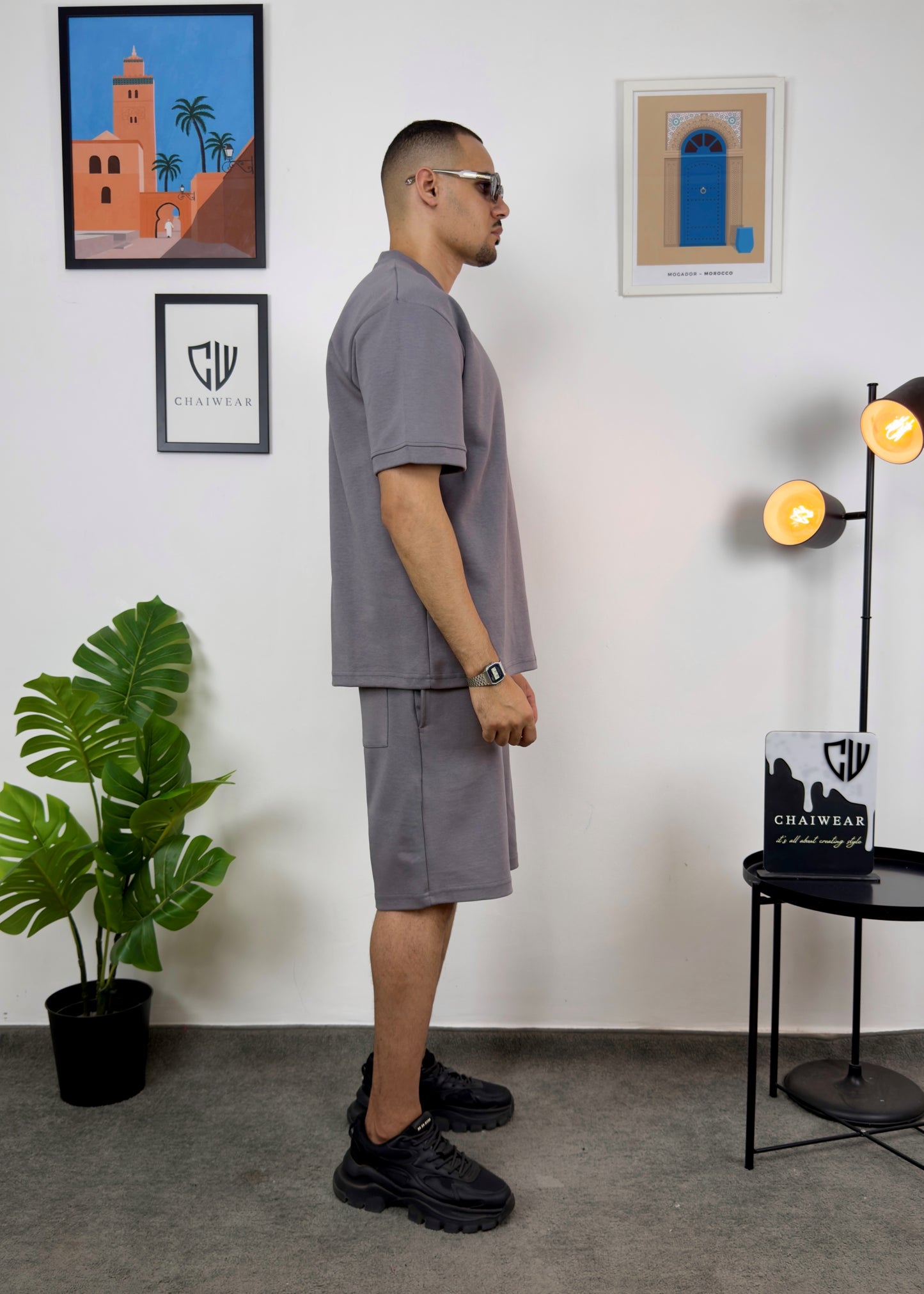 Short et T-shirt simple oversize en coton lourd 320 GSM