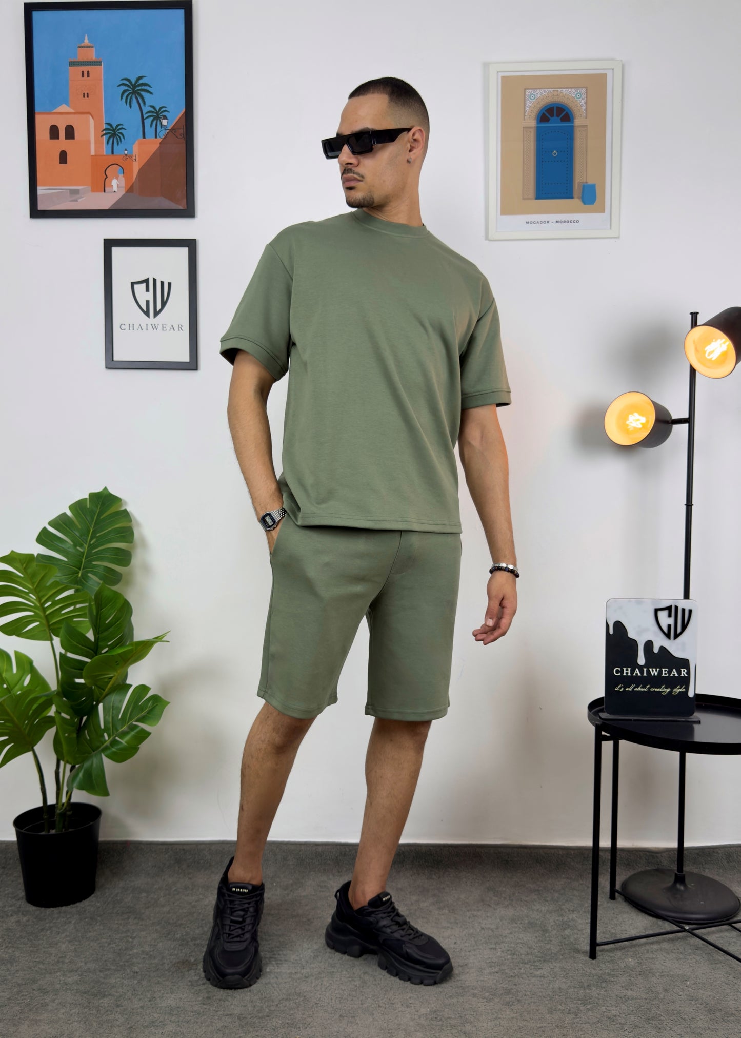 Short et T-shirt simple oversize en coton lourd 320 GSM