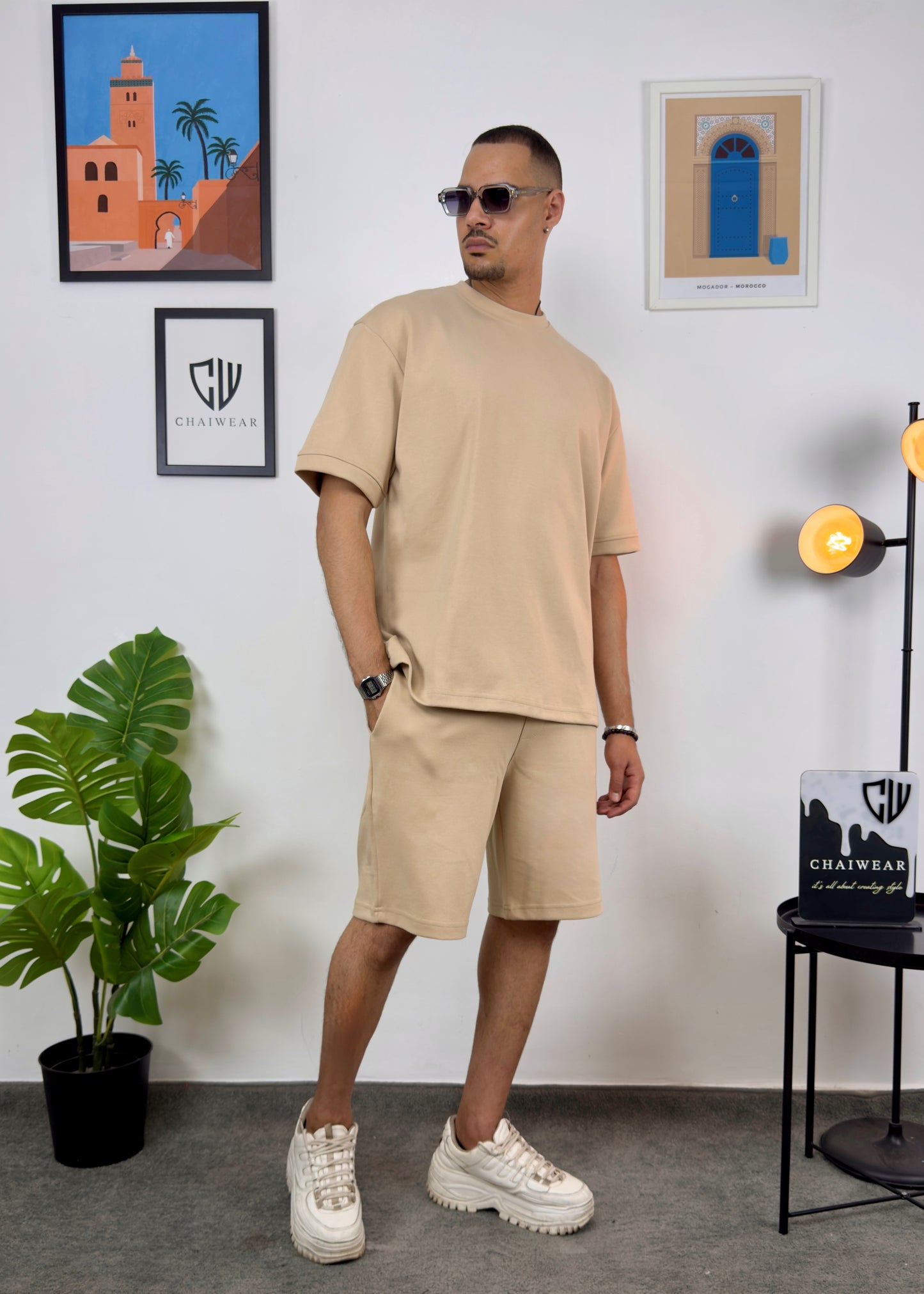 Short et T-shirt simple oversize en coton lourd 320 GSM