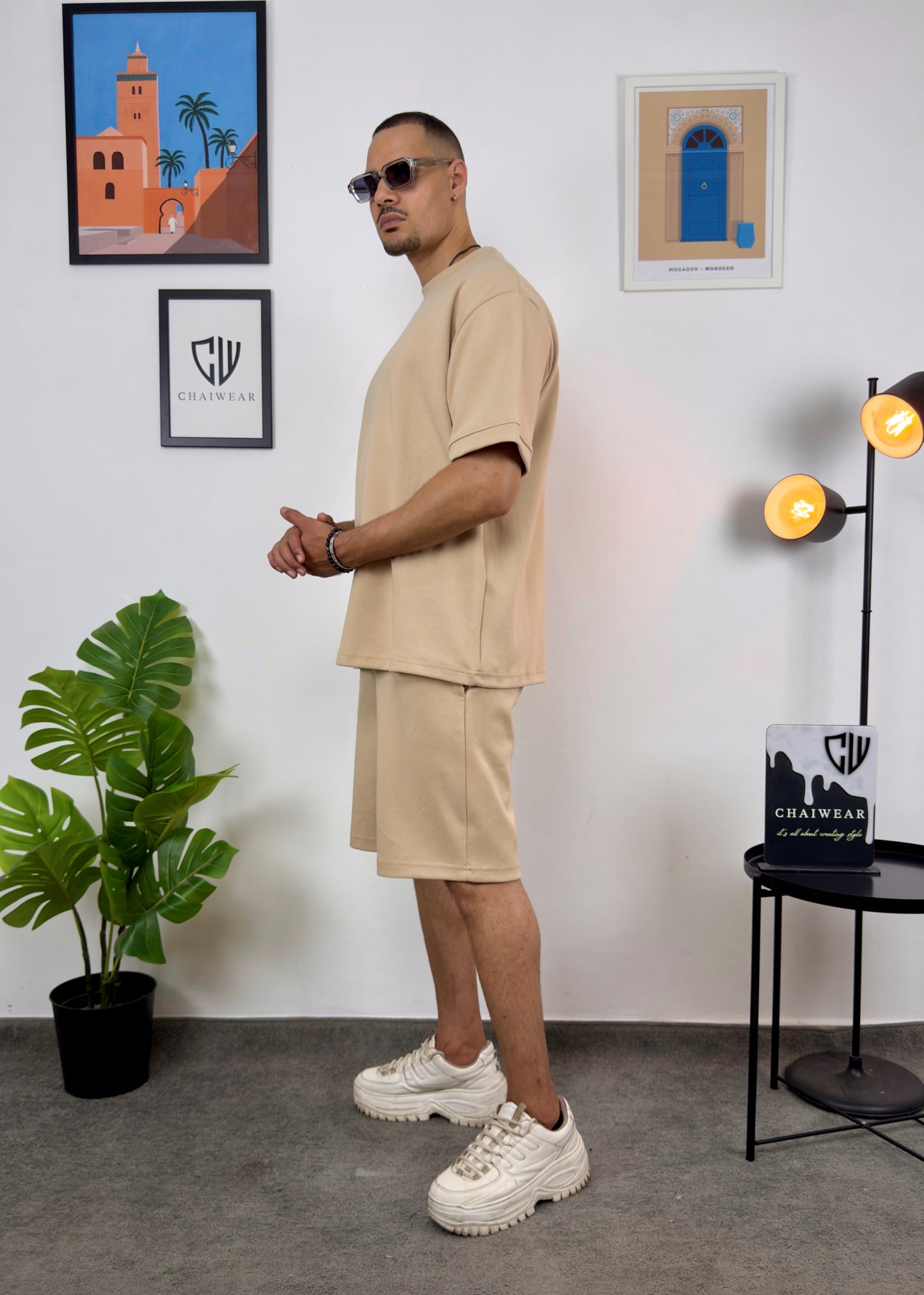 Short et T-shirt simple oversize en coton lourd 320 GSM