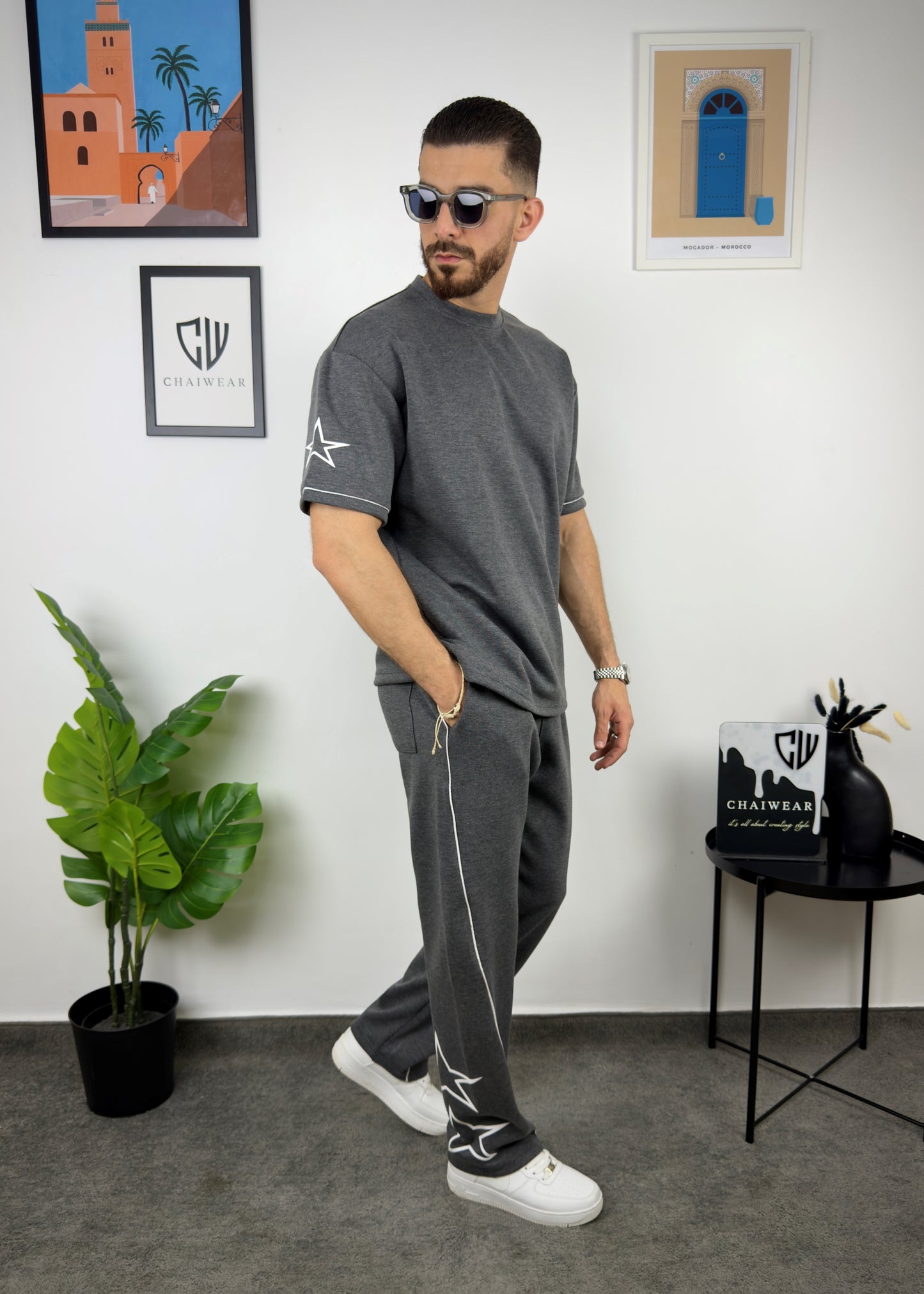 Pantalon et T-shirt Oversize en coton lourd 320 GSM Motif étoiles sérigraphie