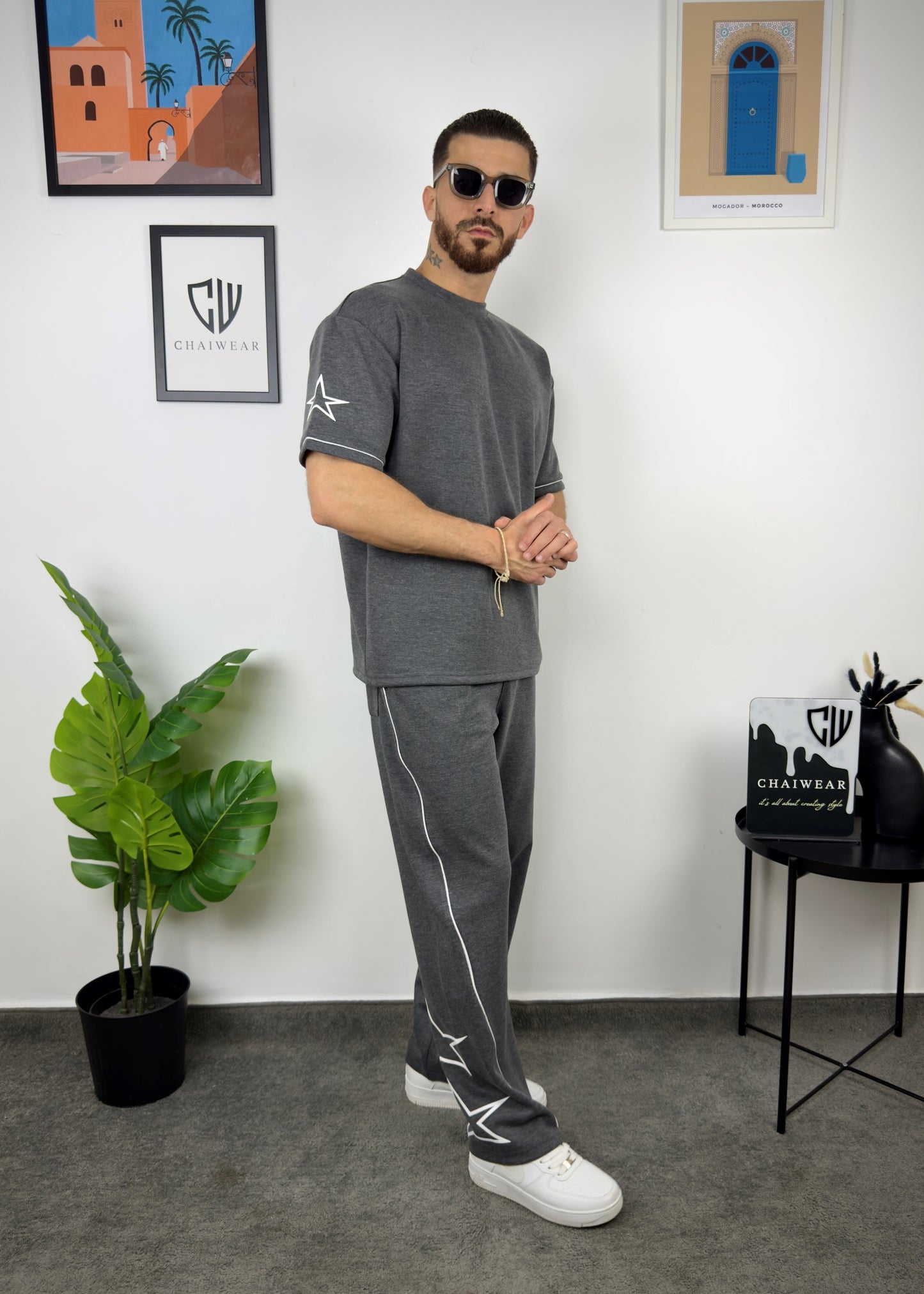 Pantalon et T-shirt Oversize en coton lourd 320 GSM Motif étoiles sérigraphie