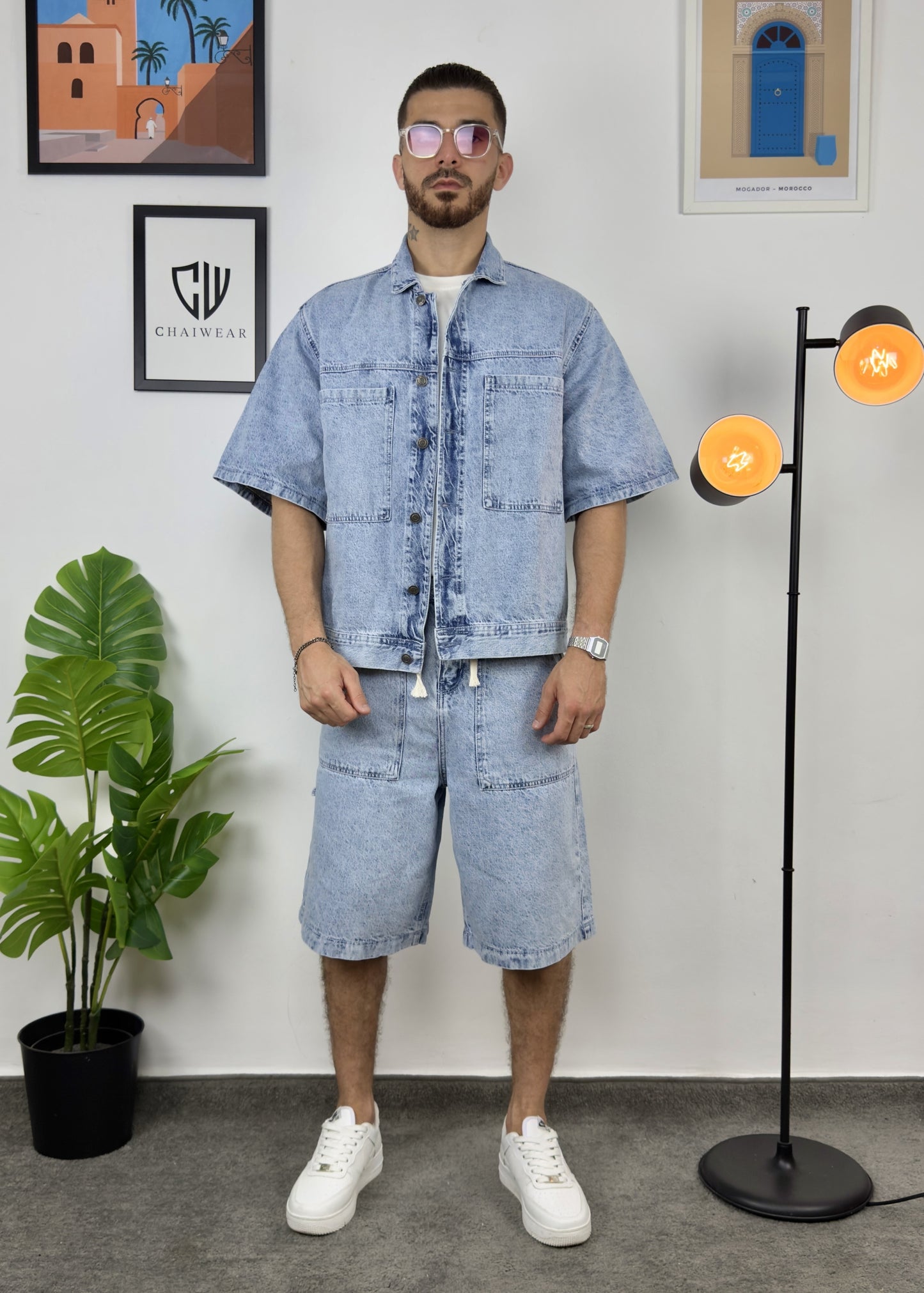 Short et Veste en Jeans oversize en coton lourd 12 Oz