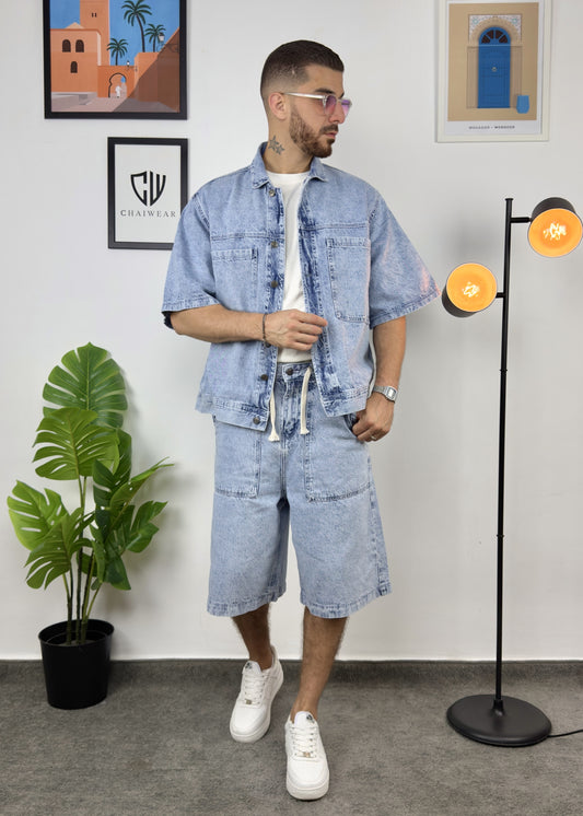 Short et Veste en Jeans oversize en coton lourd 12 Oz