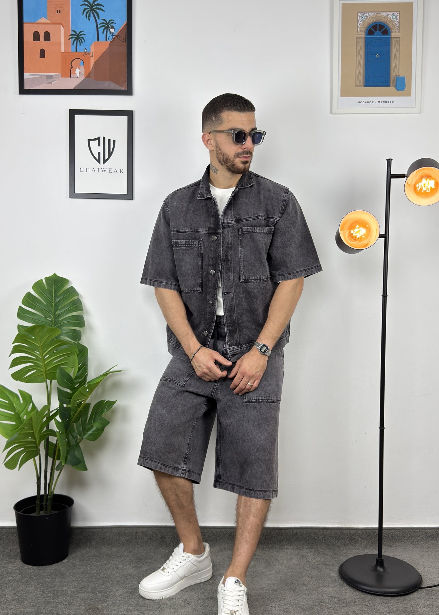 Short et Veste en Jeans oversize en coton lourd 12 Oz