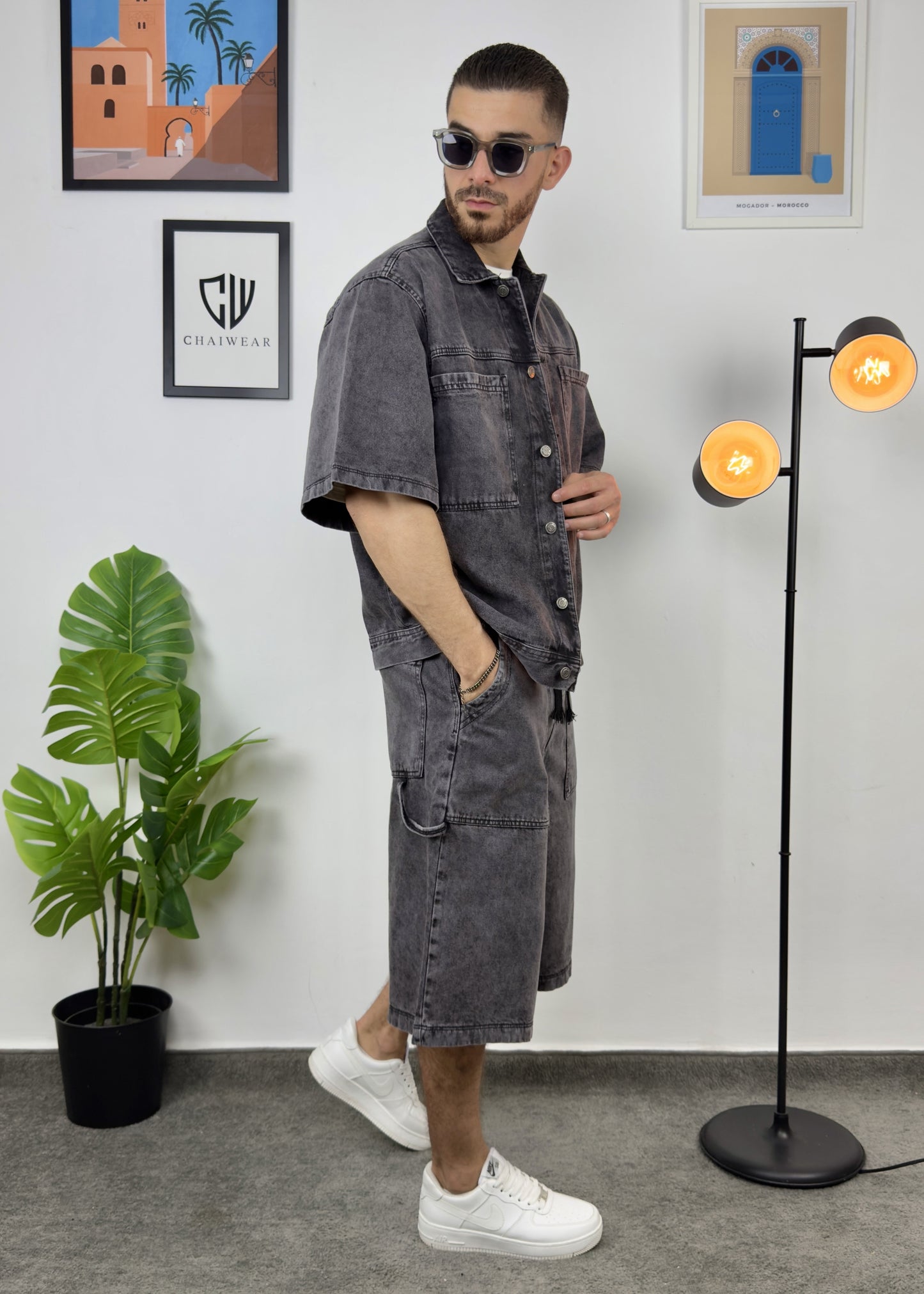 Short et Veste en Jeans oversize en coton lourd 12 Oz