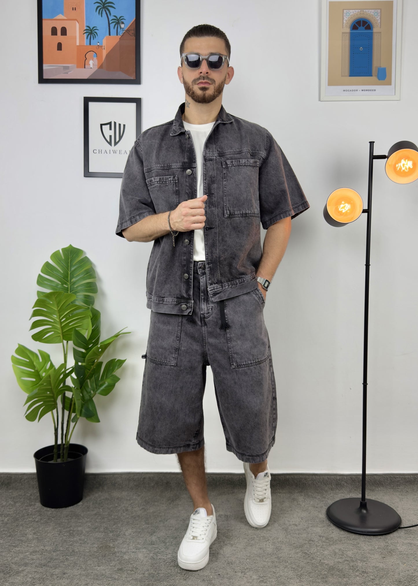 Short et Veste en Jeans oversize en coton lourd 12 Oz